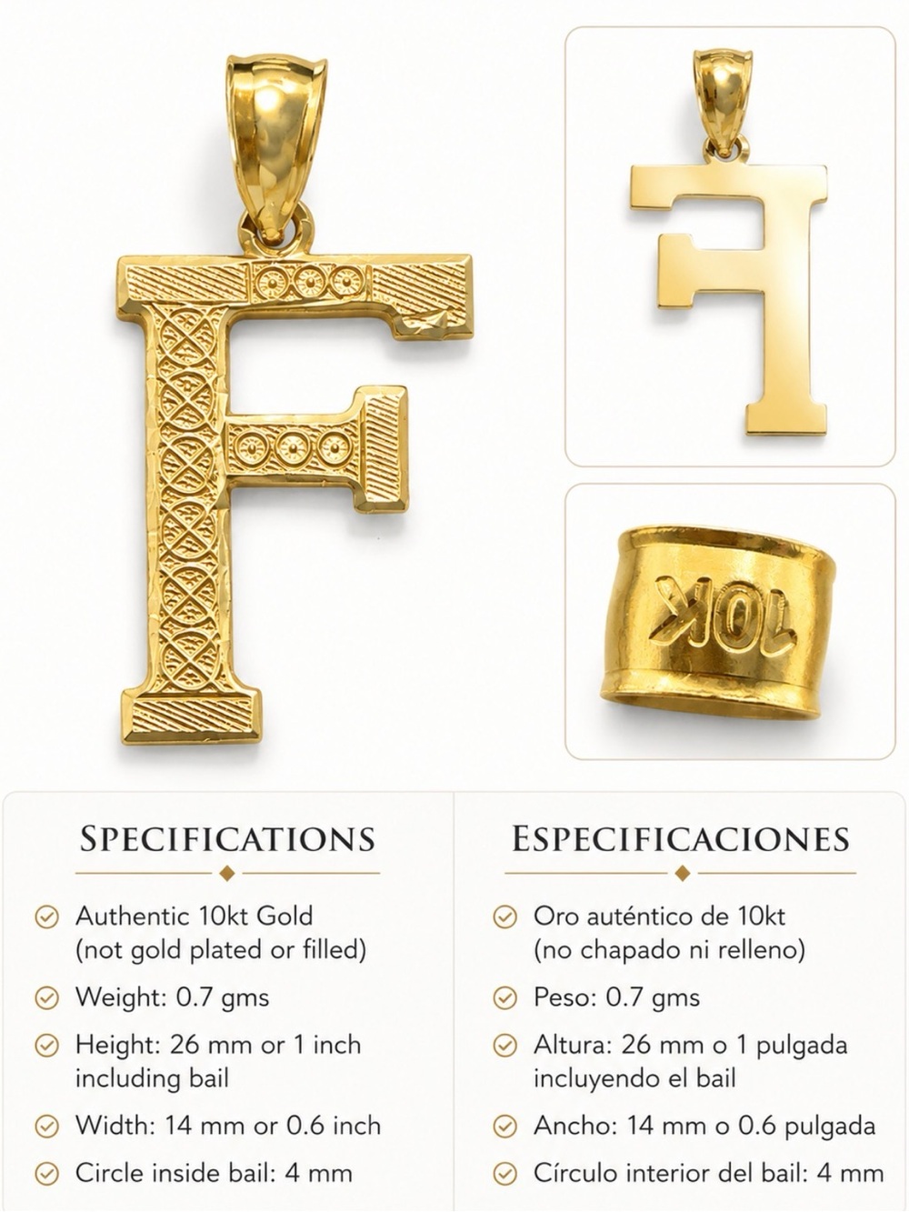 10kt Gold Letter F Pendant Necklace - Polished Gold Initial